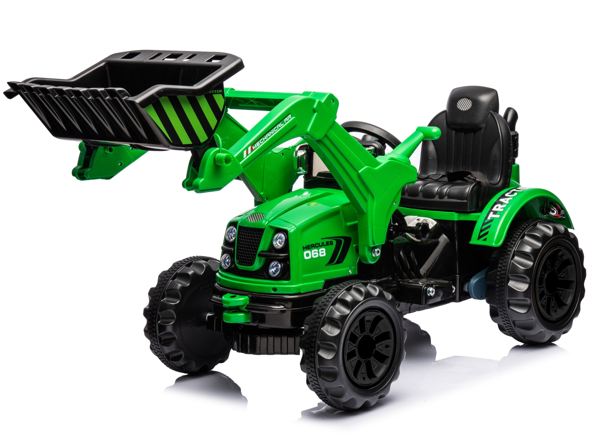 US Ride On Excavator 12V 2 Speeds Battery Powered Construction Vehicles Front Loader With Horn Safety Belt Digger For Boys Girls Birthday Christmas Gifts Green