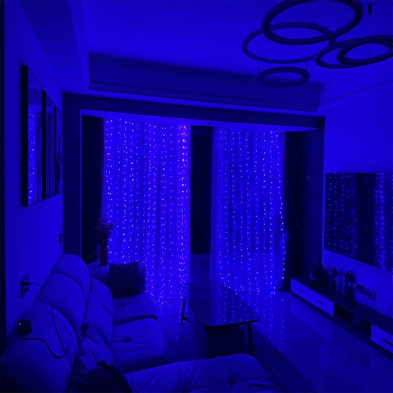 USB LED Curtain String Light With Remote Control IP44 Waterproof 8 Flashing Modes Window Fairy Lights For Merry Christmas Decorations blue