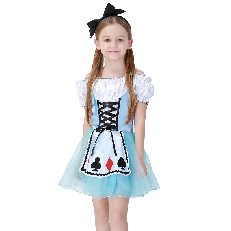Kids Girl Sweet Short Dress Maid Cosplay Costume for Beer Festival Stage blue_M