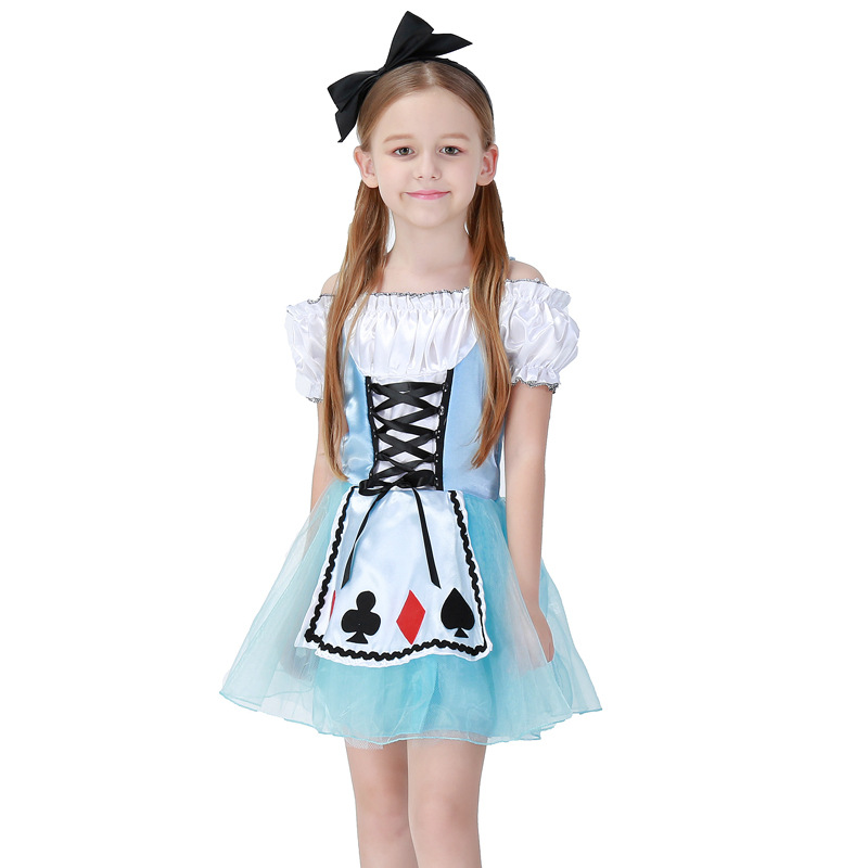 Kids Girl Sweet Short Dress Maid Cosplay Costume for Beer Festival Stage blue_L