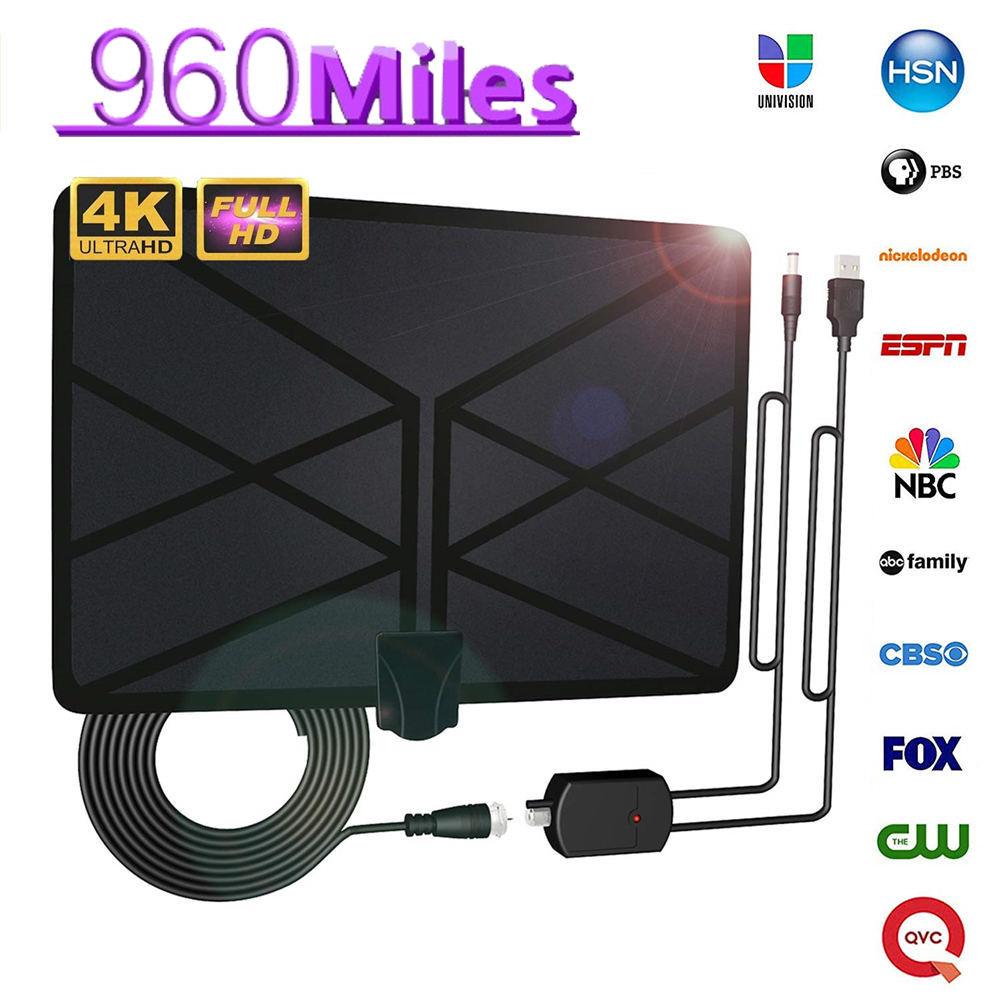 960 Miles TV Aerial Indoor Amplified Digital HDTV Antenna with 4K UHD 1080P DVB-T Freeview TV for Life Local Channels Broadcast As shown