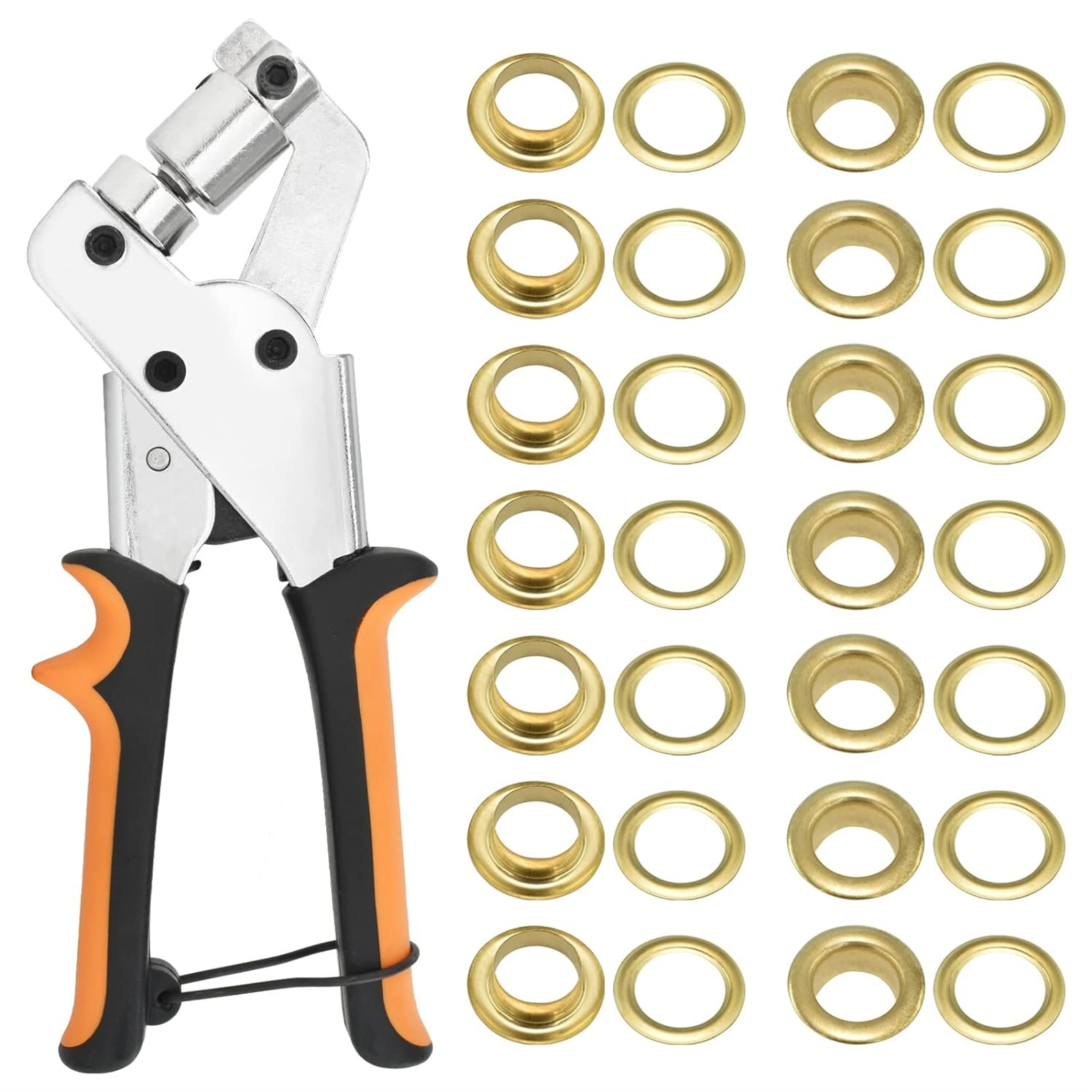 Grommet Tool Kit With 3/8 Inch (10mm) Diameter 100Pcs Grommets Eyelets For Fabric Tarps Leather Handheld Hole Punch Pliers Grommet Press Kits Pliers (100 Eyelets)