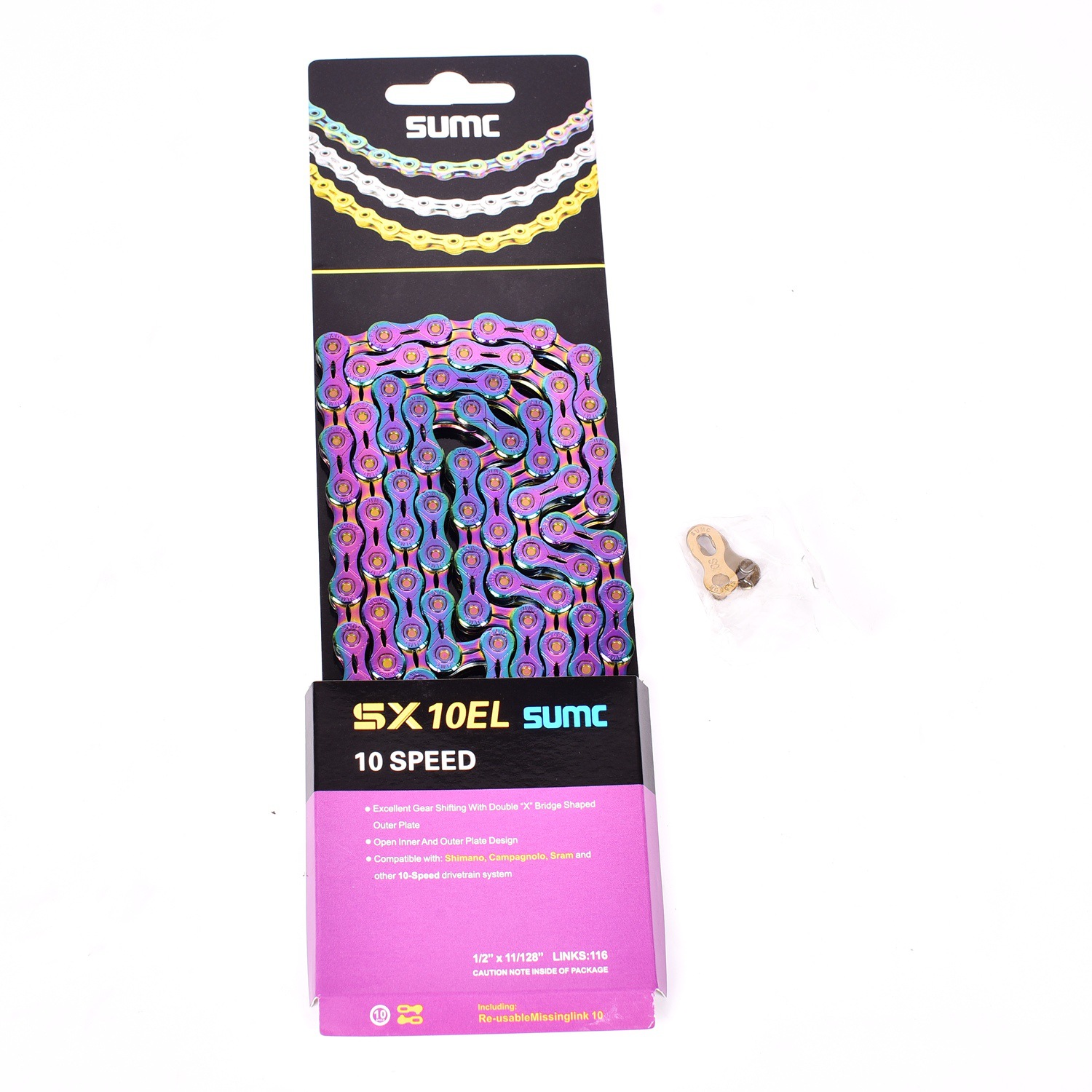 SUMC Bike Chain 9 10 11 12 Speed Bicycle Variable Speed Chain MTB Mountain Road Bicycle Chain  SX10EL colorful