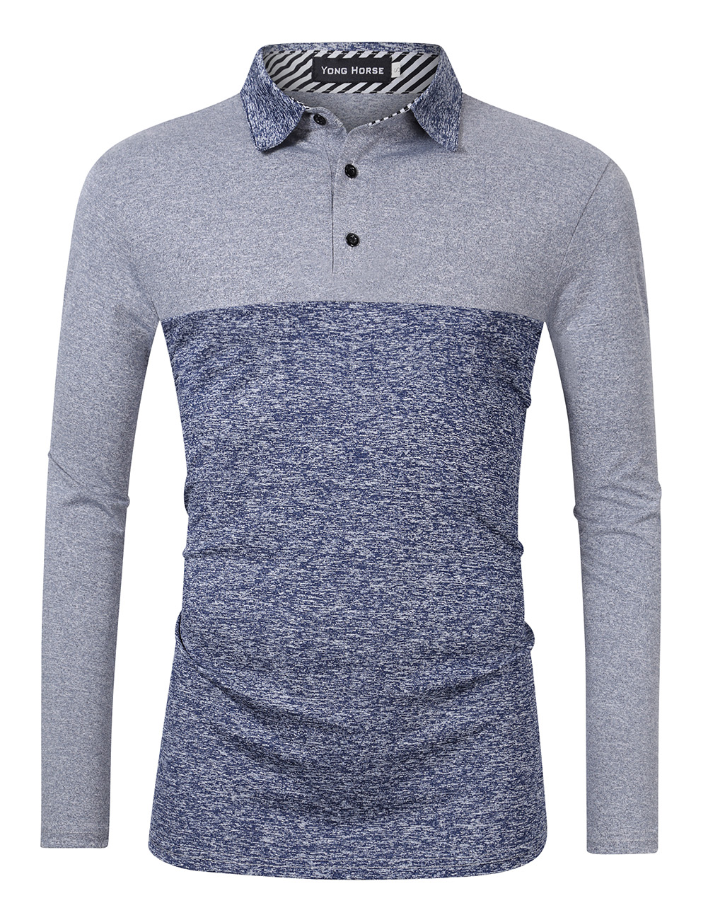 US Yong Horse Men's Quick-dry Turn-down Collar Short Sleeve Contrast Color Polo Shirt