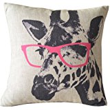 Animal Style Giraffe Pink Glasses Sofa Simple Home Decor Design Throw Pillow Case Decor Cushion Covers Square 18*18 Inch Beige Cotton Blend Linen