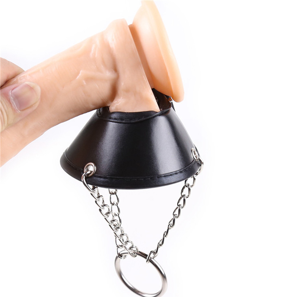 [US Direct] Parachute Scrotal Tensioner Rooster Ball Traction Cock Sleeve Restraints Game Black - leather