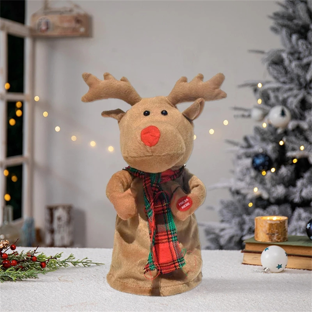 Christmas Electric Elk Dolls Roated Dancing Music Toys New Year Party Ornament
