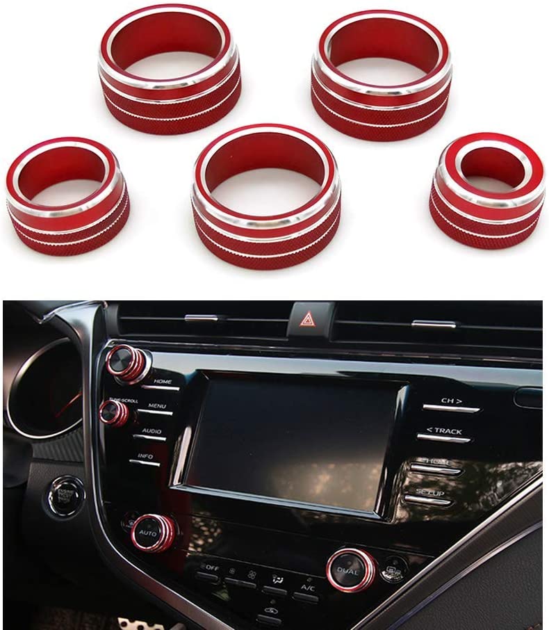 5pcs Center  Console  Knobs  Ac  Air  Conditioning  Button+audio+function+rear  Mirror  Knob  Cover Trim For Camry 2018 2019 2020 Red