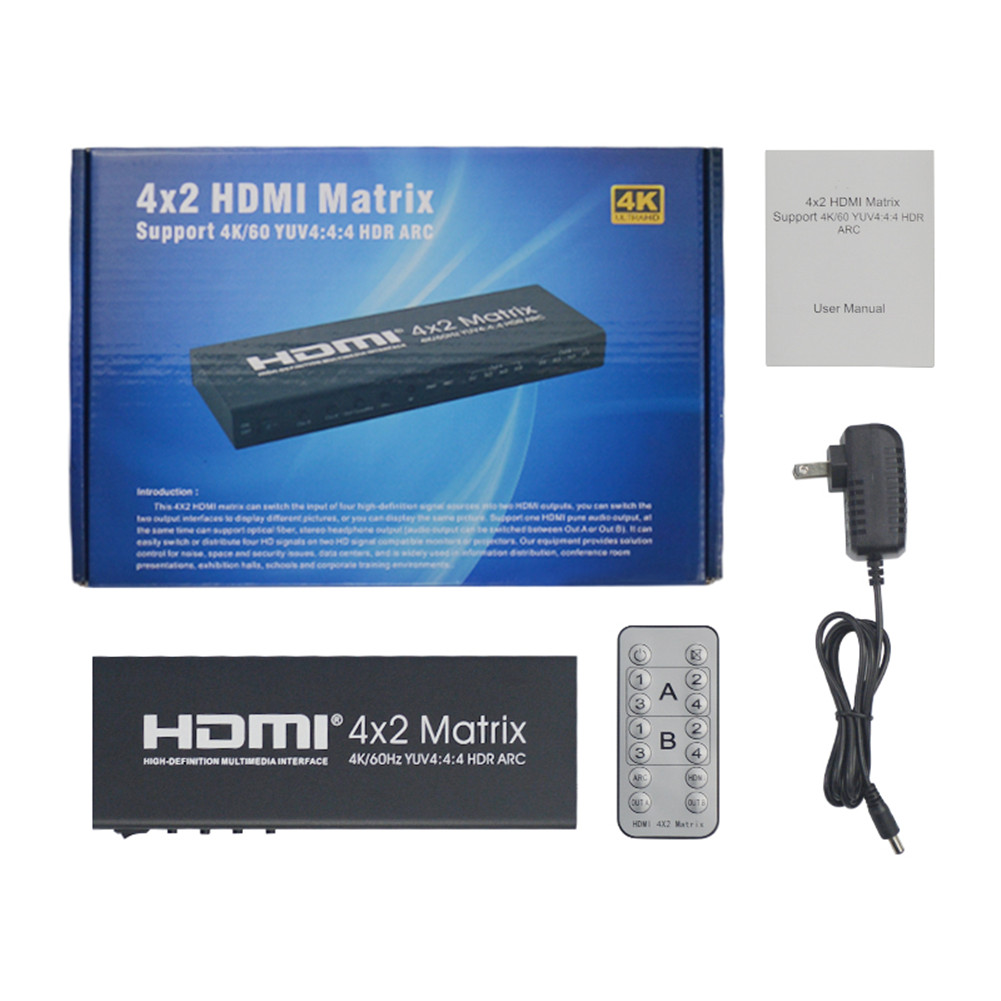 For HDMI 2.0 4X2 Array Support 4K/60 YUV4:4:4 HDR ARC Infrared Remote Control Without Battery black
