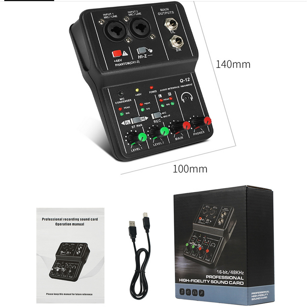 Q12 Audio Interface Usb Sound Card Drivefree Portable Mini 2way Mixer