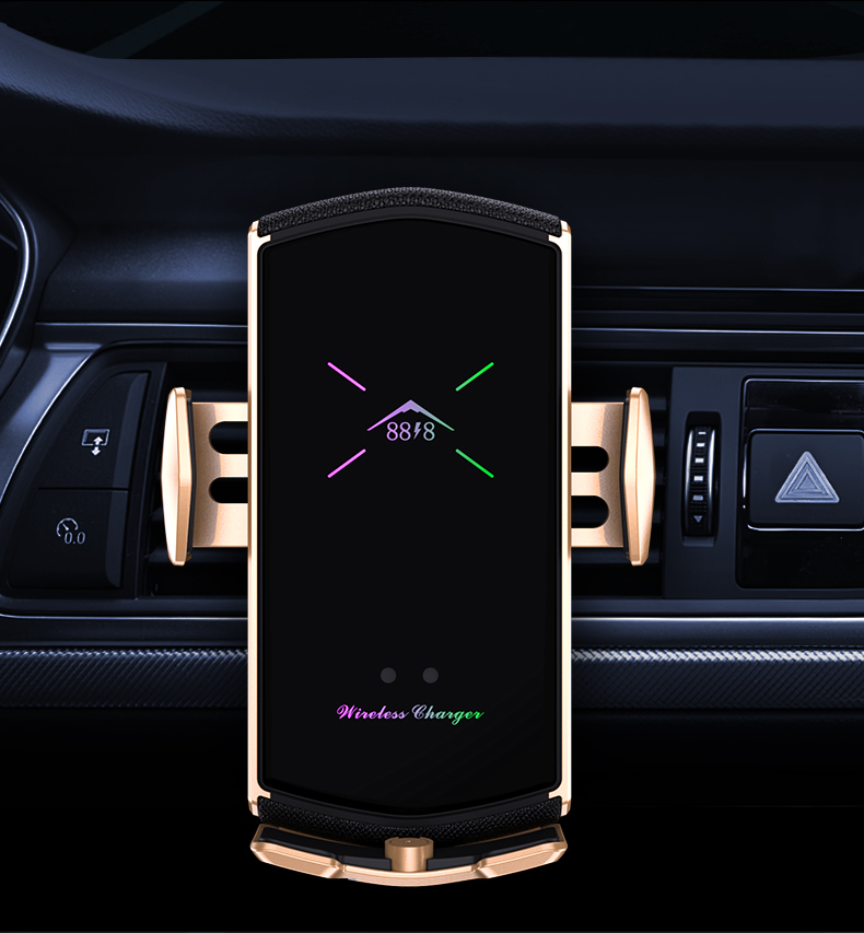 E6 Car Charger With Magnetic Suction Head Multi-function Phone Stand Smart Wireless Fast Charging Car Charger Golden