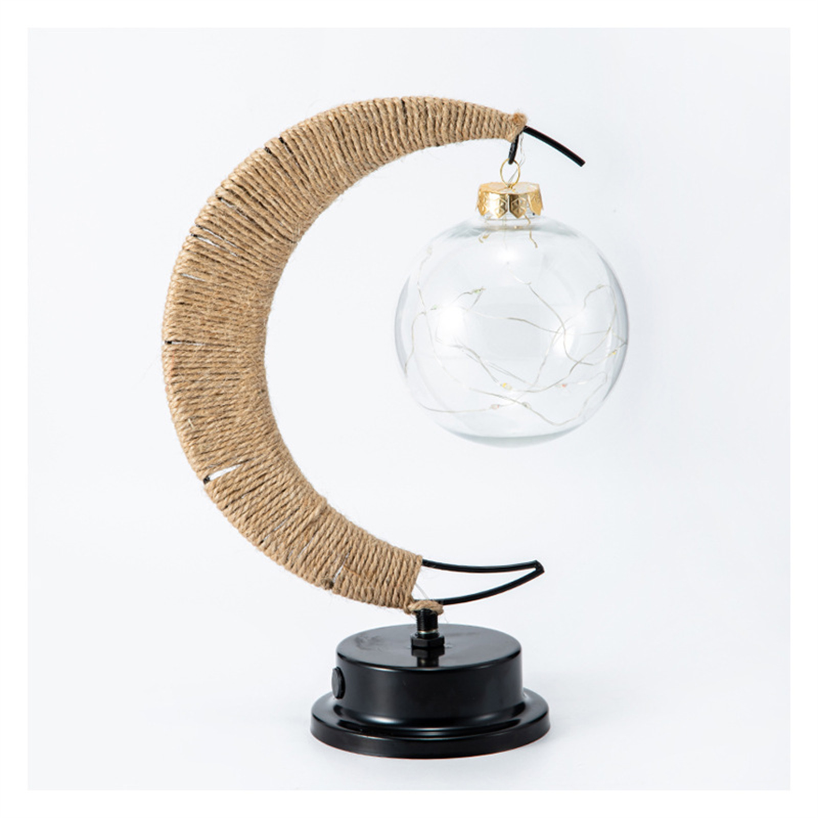 Christmas Lunar Lamp With Jute Twine Super Bright Eye Protection Moon Shape Vintage Style LED Crescent Light Table Lamp warm white