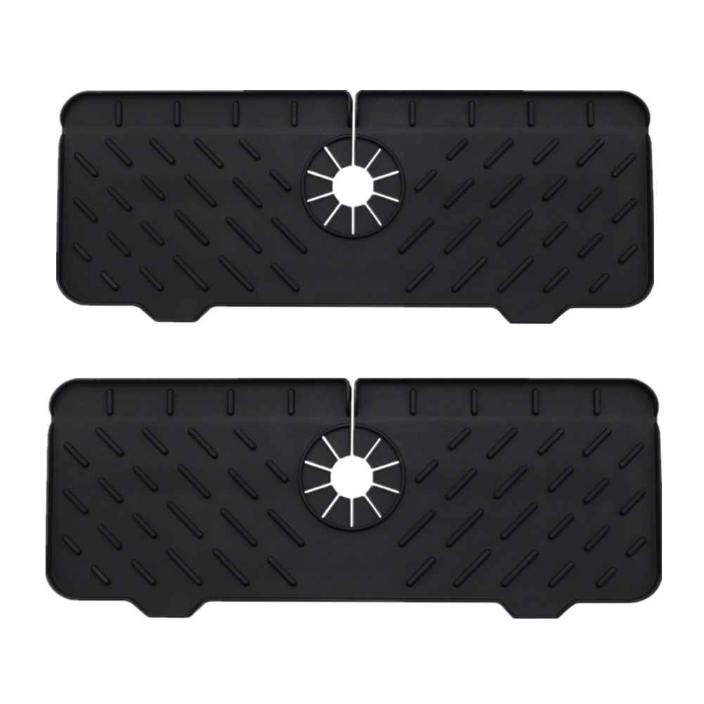 US 2pcs Silicone Faucet Mat Draining Drying Pad Countertop Protector For Bathroom Kitchen black