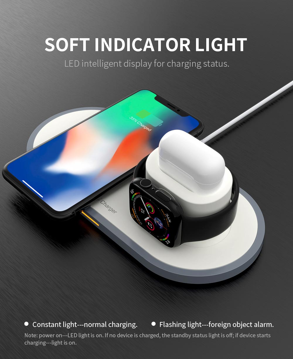 W33 3 In 1 Wireless Charger Portable for IOS Smart Watch 2/3/4 Phone Headphone Silver_US Plug