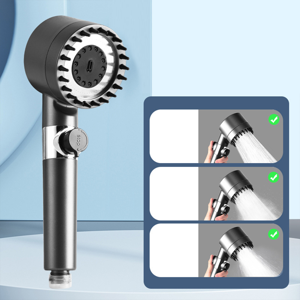 Multi-functional Massage Shower, 3 Water Release Modes And Scalp Massage Functions, Skin Beauty Bathing Shower, High Pressure Shower Head, Bathroom Accessories silver gray