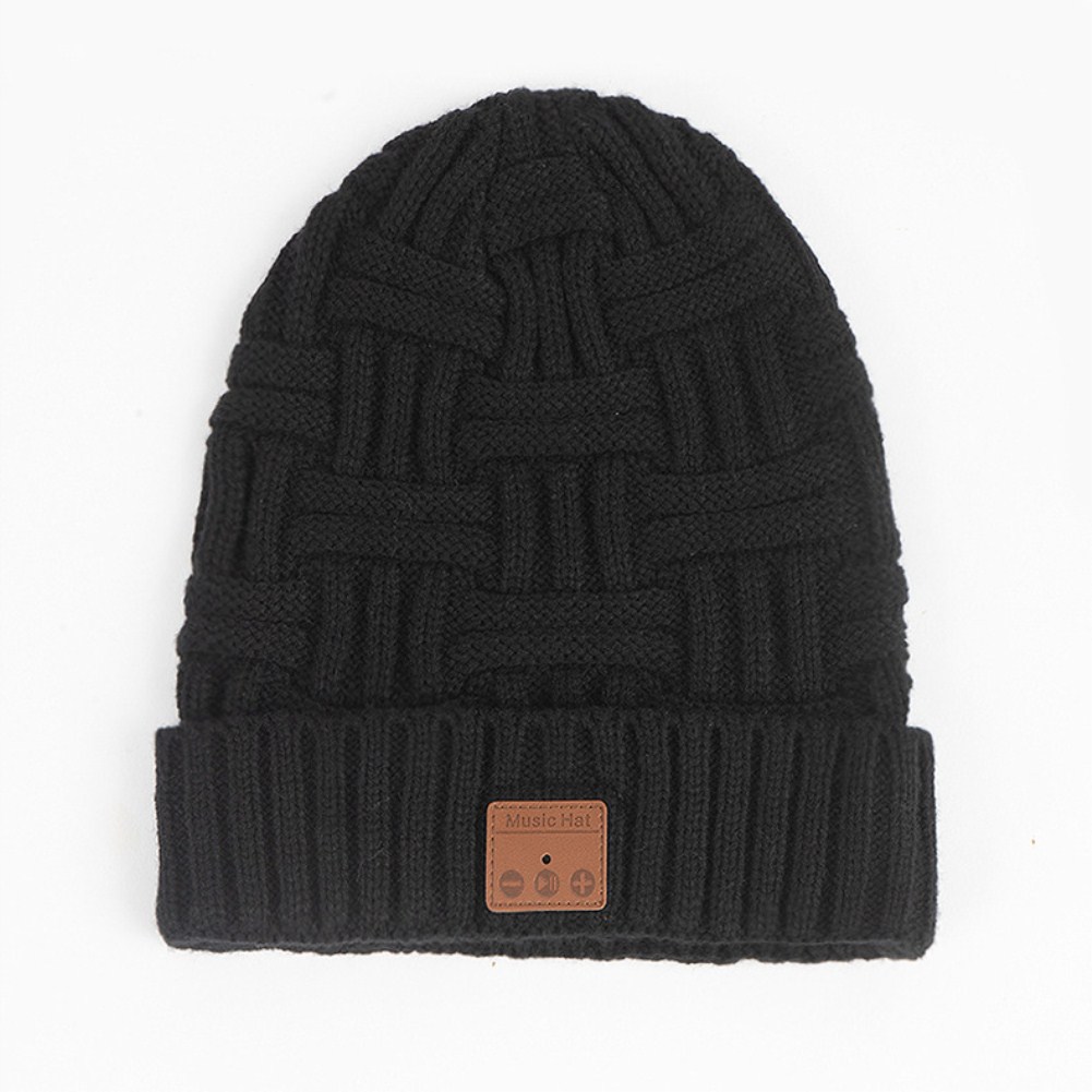 V5.0 Knitted Stereo Call Wireless Bluetooth Headset Music Hat Beanie Flanging black