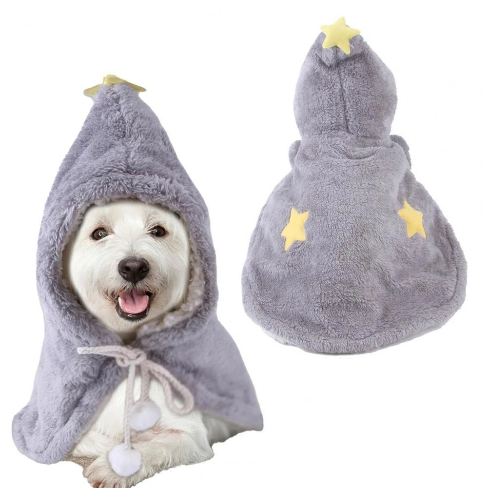 Dog Cat Winter Warm Star Cloak Thickened Drawstring Design Pet Hooded Clothes