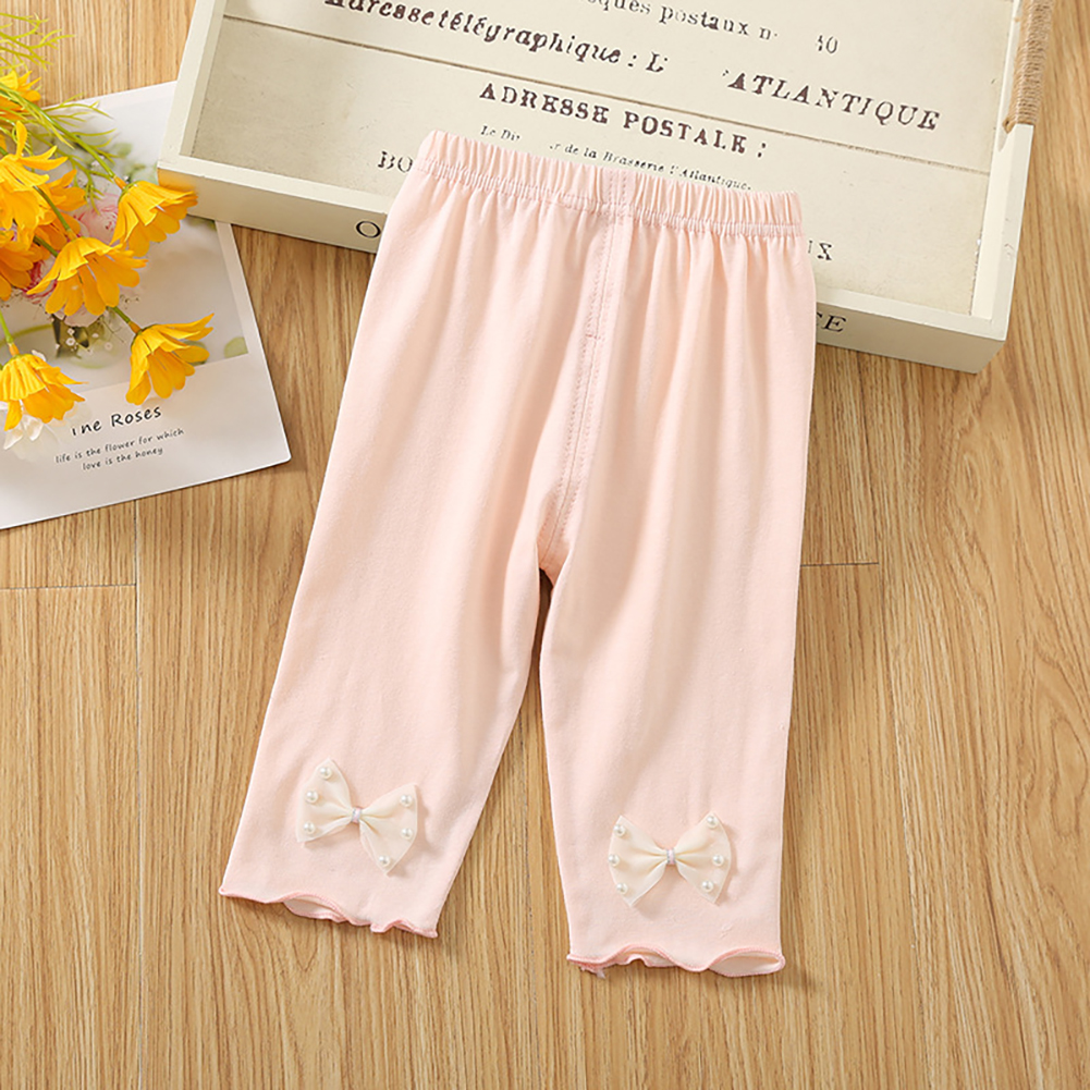 Toddlers Baby Leggings Summer Cotton Breathable Elastic Waist Outerwear Pants Girls Baby Cropped Pants pink 2-3Y 90cm