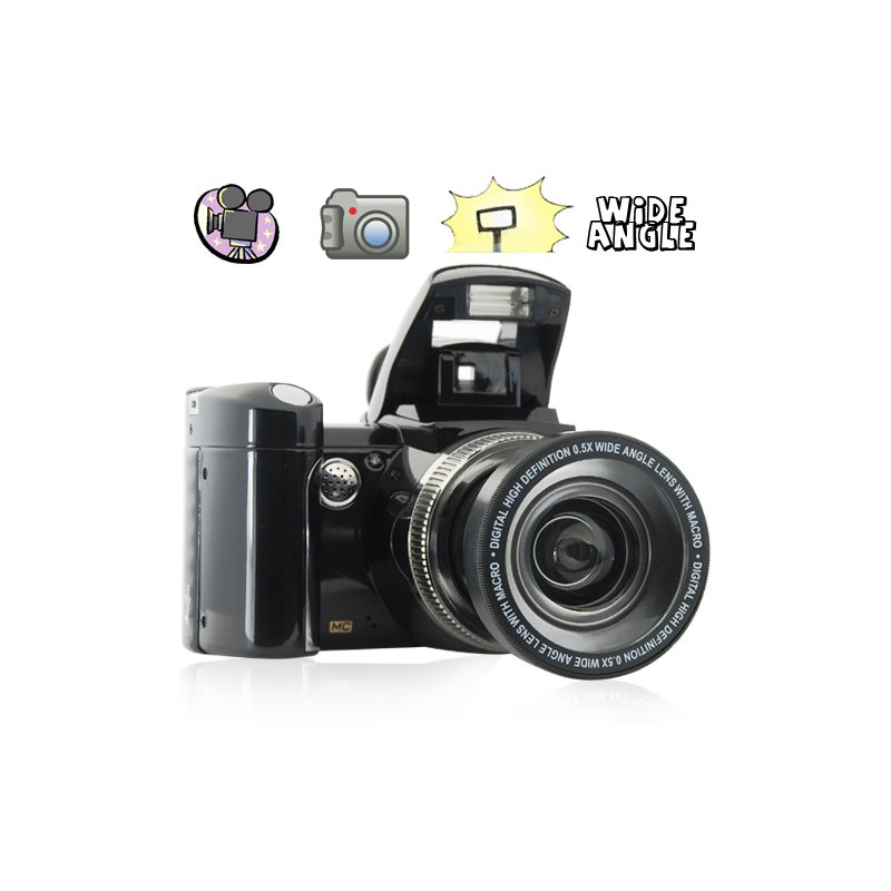 Multifunction Pop-Up Flash Digital Camera with Wide-Angle Lens