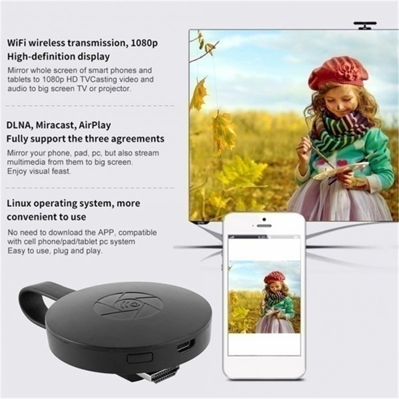 WiFi Wireless Display Dongle for Wireless HDMI Adapter Portable TV Receiver Airplay Dongle Mirroring Screen from Phone to Big Screen Miracast Support  