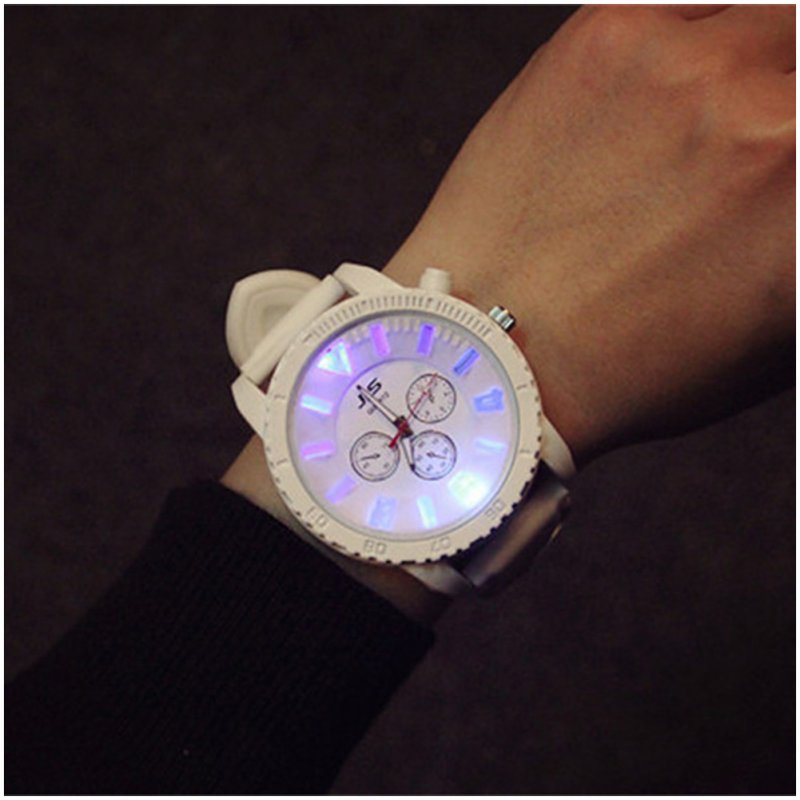 [EU Direct] 1 Pcs Couple Watch Luminous Round Dial Clock Quartz Watches with Silicone Strap for Men and Women