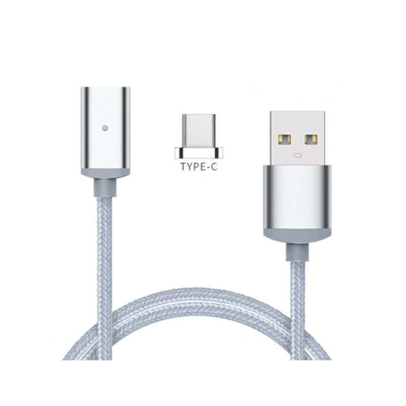 [EU Direct] 2.4A Type-C Magnet 1m Universal Micro Lightning USB Charging Cable Data Line Compatible Android Silver