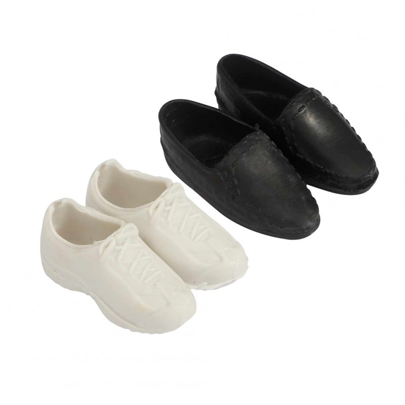 EU 2 Pairs Mini Toy Shoes White Sports Shoes and Black Shoes for Ken Doll
