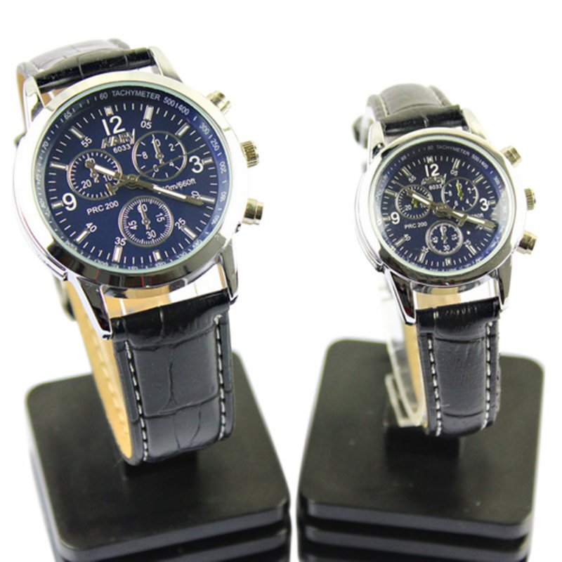 EU 2 Pcs Couple Wristwatch Waterproof Round Dial Quartz Watches with PU Strap for Men and Women