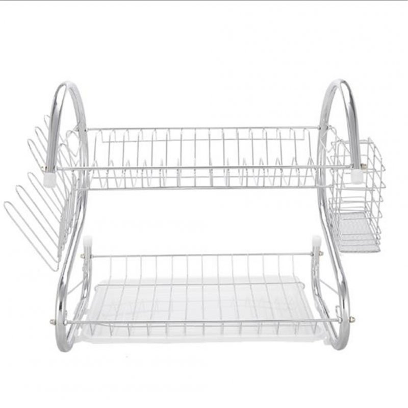 EU 2 Tier Dish Drying Rack Rust-proof Treatment Dish Rack Utensil Holder For Kitchen Counter Top Silver