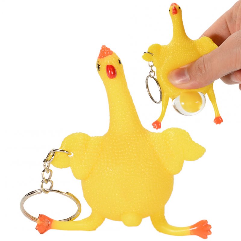 EU 3Pcs Creative Relieve Stress Prankish Funny Squeeze Chicken Hen Lay Egg Key Chain