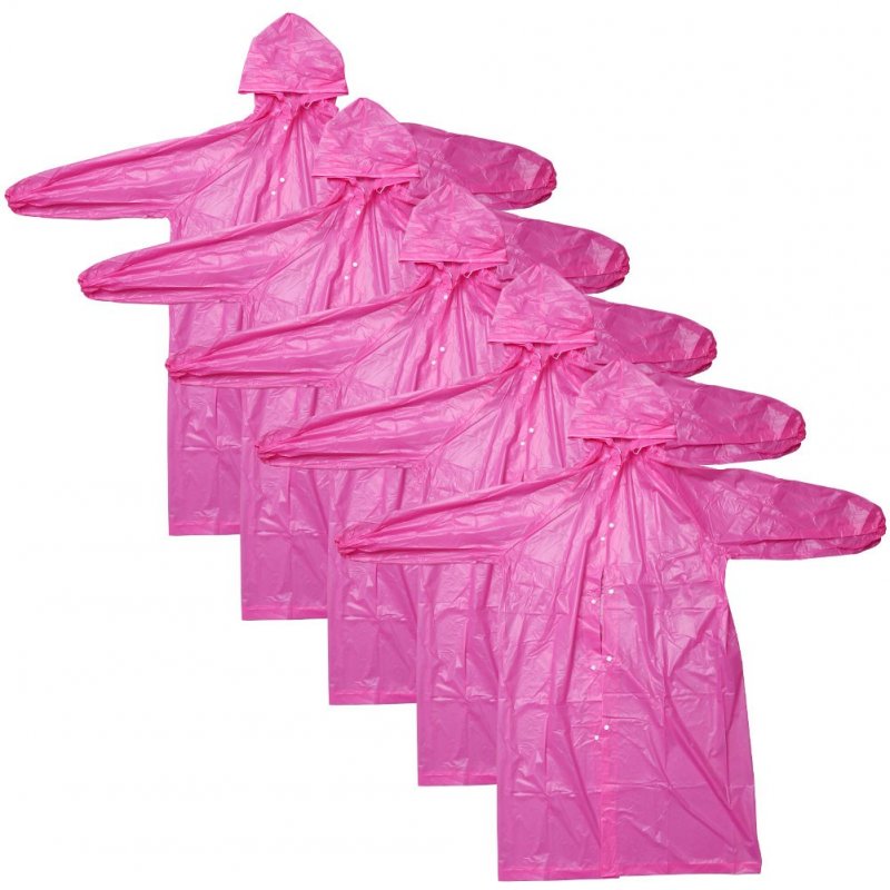 [EU Direct] 5pcs Disposable Raincoats with Sleeves and Hood, One Size Fits All, Lightweight outdoor Pink