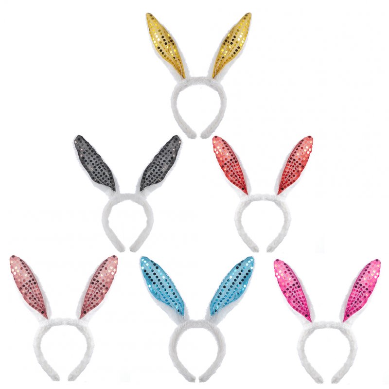 [EU Direct] 6 Pack Soft Plush Bunny Ears Hairbands Sequins Rabbit Headbands for Easter Party Decoration