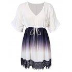 EU AMZ PLUS Women Plus Size Casual V-neck Contrast Lace Trim Summer Dress