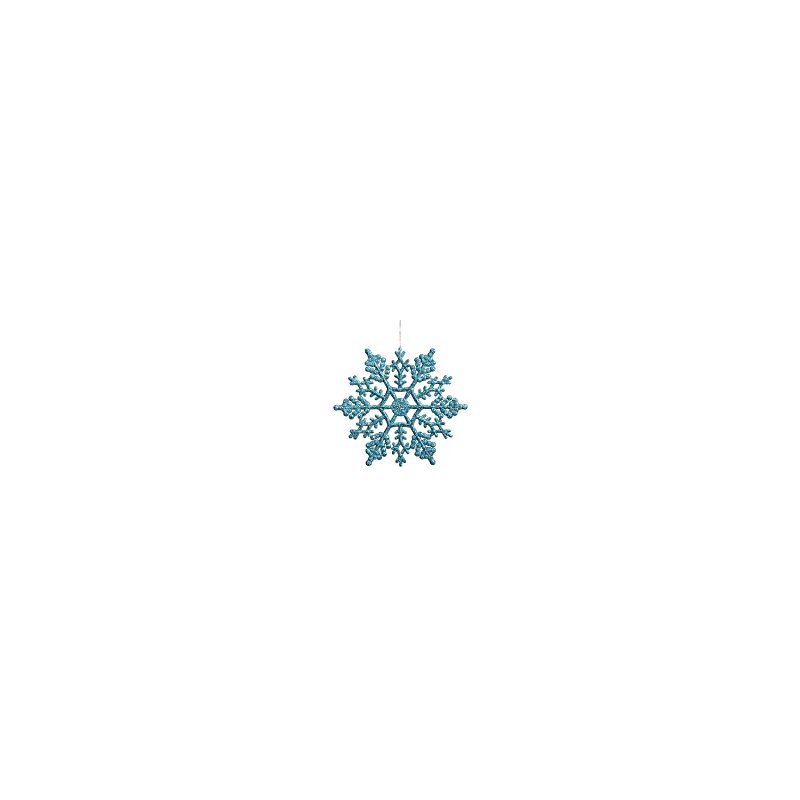 EU Club Pack of 24 Turquoise Blue Glitter Snowflake Christmas Ornaments 4`