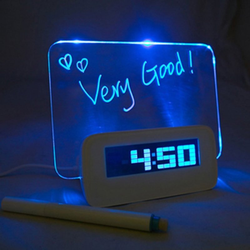 [EU Direct] Computer HIGHSTAR Blue LED Luminous Message Board Digital Alarm Clock with 4-Port USB Hub Temperature Calendar