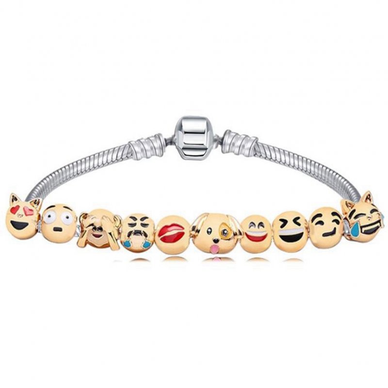[EU Direct] Cute Charms Emoji Bracelet With 10 Pieces Cartoon Animal Fun Faces Beads Party Favors Gift