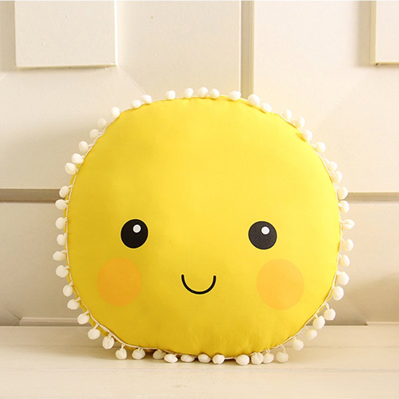 EU Cute Soft Plush Smiley Face Sun Pillow, Cotton Stuffed Back Seat Cushion, Baby Kids Bedroom Doll Toys Birthday Gift 33.5cm
