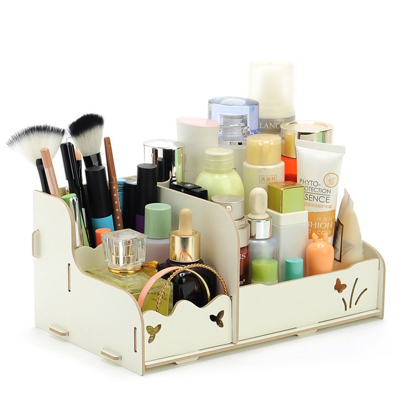 [EU Direct] DIY Wood Beauty Makeup Storage Drawers Box Cosmetics Organizer Removable Case