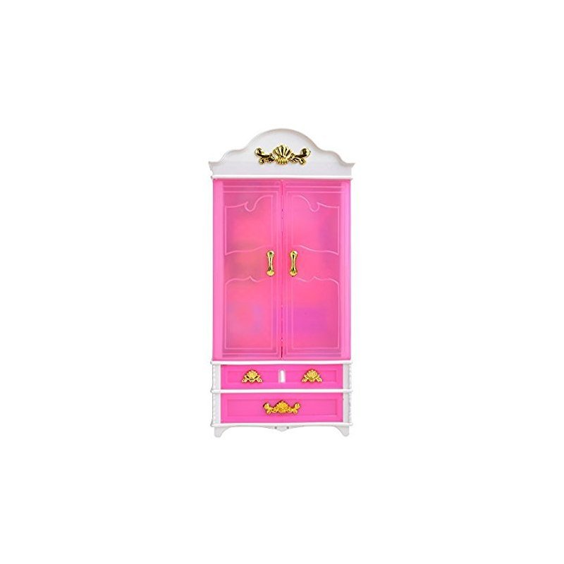 [EU Direct] E-TING Pink Plastic Furniture Wardrobe DollHouse Accessories For Doll