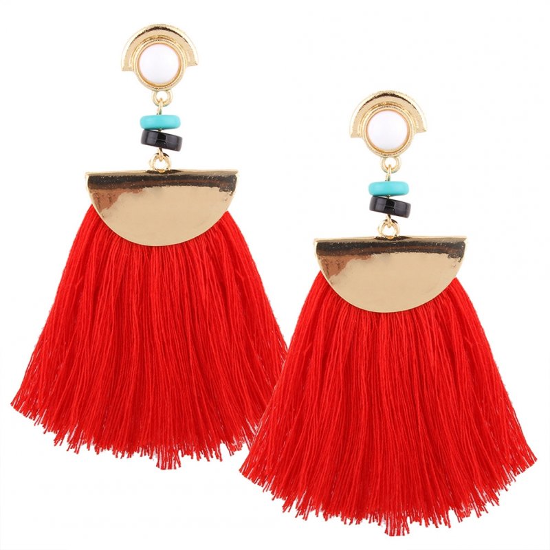 [EU Direct] Exaggerate Women Ethnic Vintage Earrings Long Fringe Earrings Handmade Chinese Jewelry Tassel Earrings E0196 Red