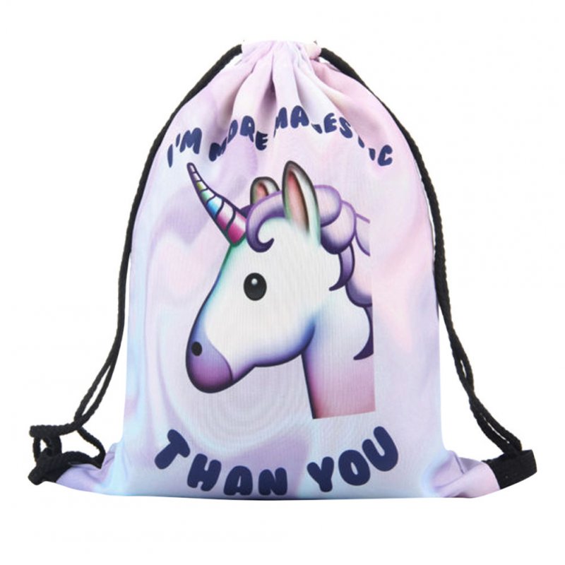 [EU Direct] Fashion 3D Printing Unicorn Drawstring Backpack Travel Gym Shoulder Bags