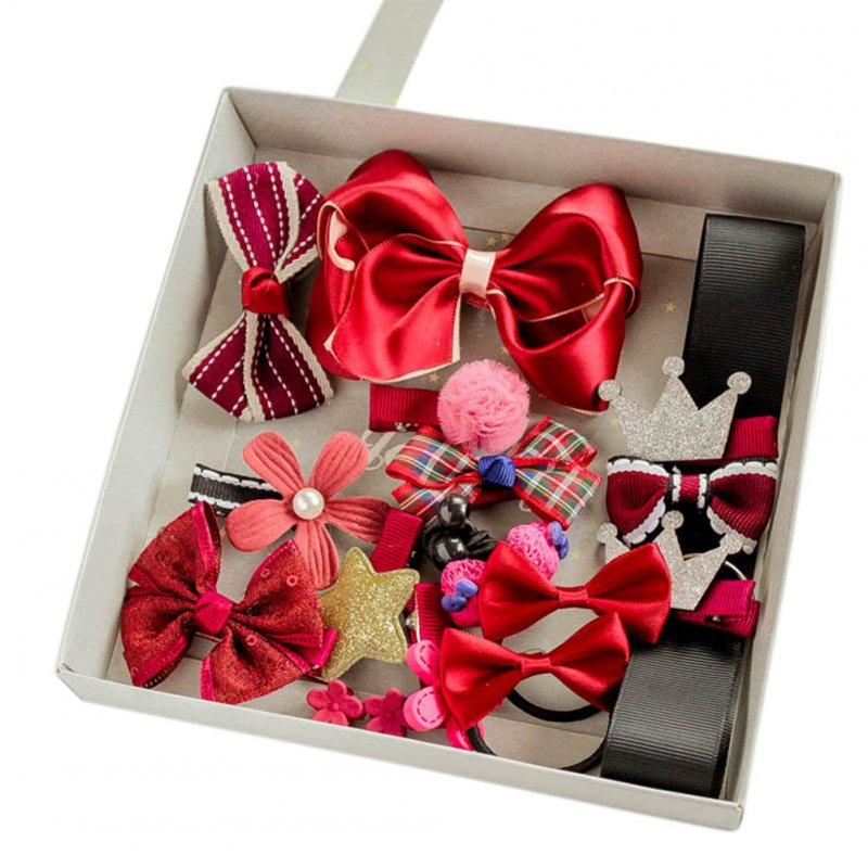 [EU Direct] Girls Sweet Bow Hair Clips Hairbands Ponytail Holder Elastics Hair Accessories Kit Set Red