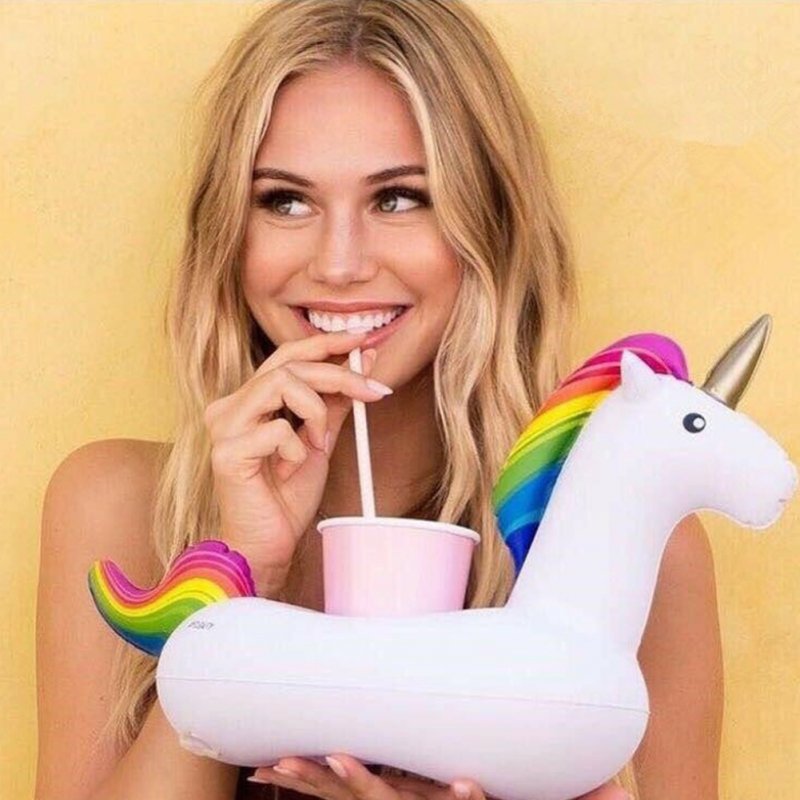 [EU Direct] Inflatable Pool Floating Drink Holder Rainbow Unicorn Cup Mat Cup Holder for Kids Bath Pool Parties