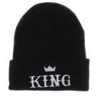 [EU Direct] King Winter Knit Beanie Hat Men Women Winter Cap Skully Letter Beanie Sg035 (Black)