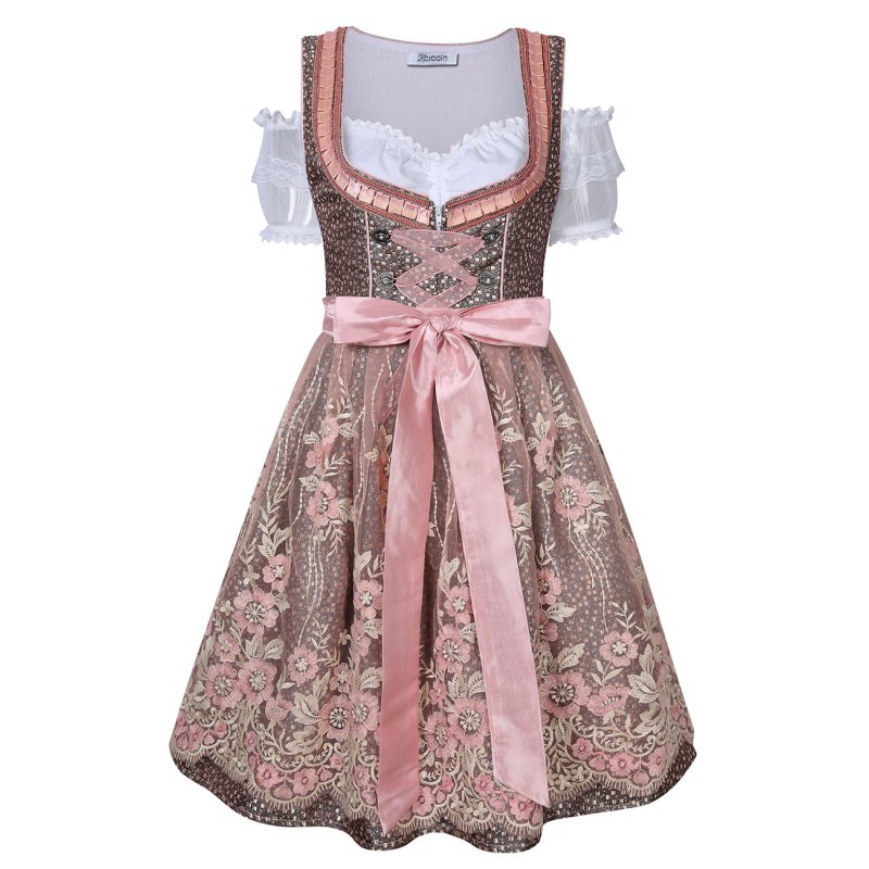 EU Kojooin Women's Cold Shoulder Sexy Lace Floral Tie Layered A Line Dress Suit