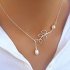  EU Direct  Meily TM  Hot Sexy Women Simple Silver Tree leaf Pearl Pendant Tassel Alloy Short Necklace