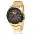 EU Direct  Men Business Style Gold Stainless Steel Watch Round Dial Quartz Wristwatch with Calendar