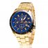  EU Direct  Men Business Style Gold Stainless Steel Watch Round Dial Quartz Wristwatch with Calendar