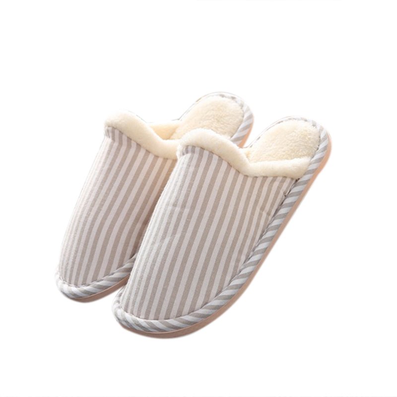 EU Men Women's Soft Comfortable Cotton Non-slip Soles Strip Winter Outdoor Indoor Slippers Khaki_40/41