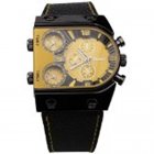  EU Direct  OULM Mens Oversize 3 Time Zone Military Sport Leather Quartz Watch  Yellow